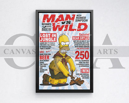 Homer Simpson Man VS Wild Canvas Wall Art