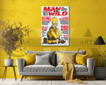 Homer Simpson Man VS Wild Canvas Wall Art