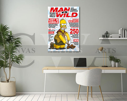 Homer Simpson Man VS Wild Canvas Wall Art