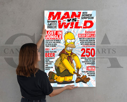Homer Simpson Man VS Wild Canvas Wall Art