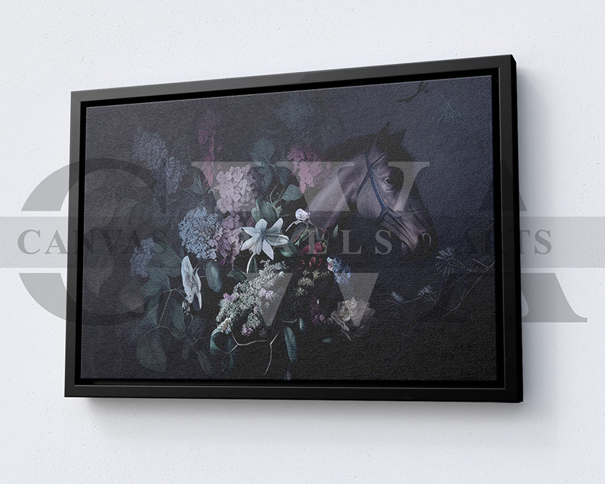 Horse with Flowers Canvas Wall Art Elegant Animal Poster Print for Home Decor