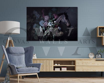 Horse with Flowers Canvas Wall Art Elegant Animal Poster Print for Home Decor