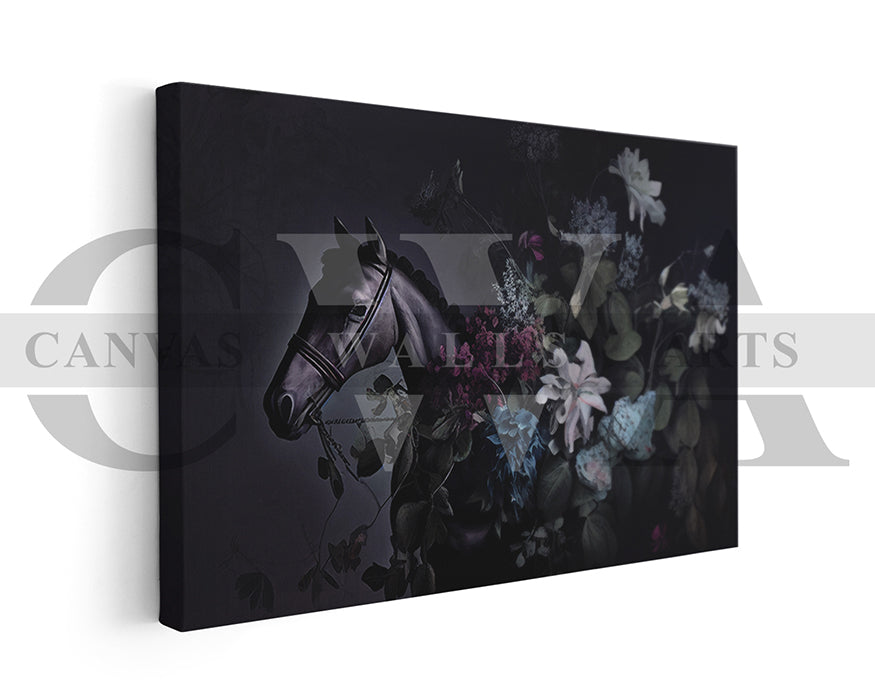 Horse with Flowers Canvas Wall Art