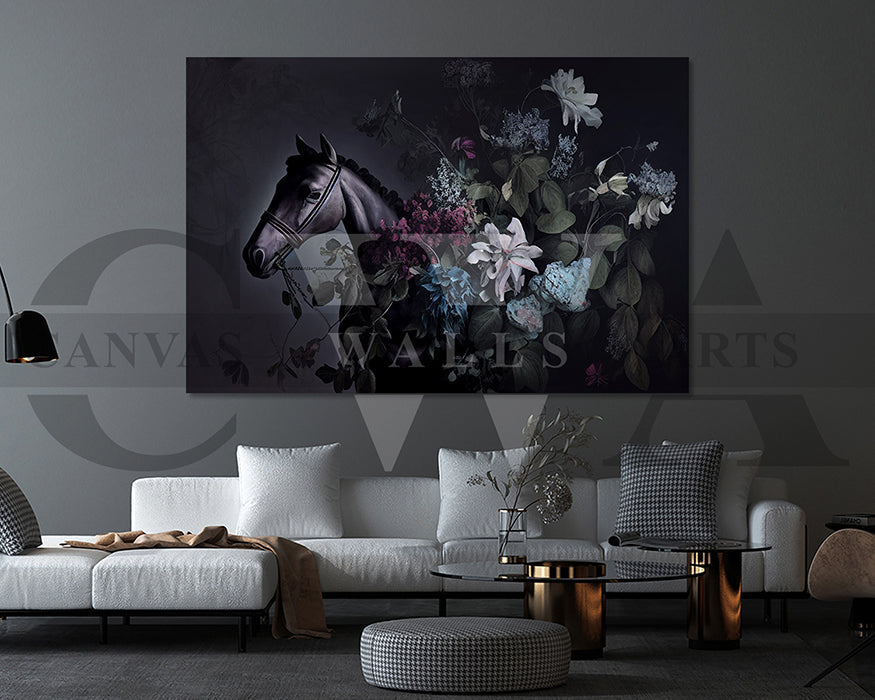 Horse with Flowers Canvas Wall Art