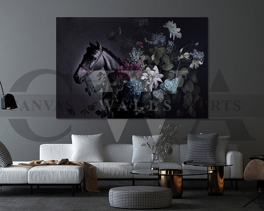 Horse with Flowers Canvas Wall Art