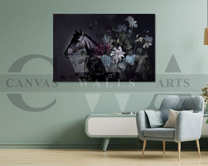Horse with Flowers Canvas Wall Art