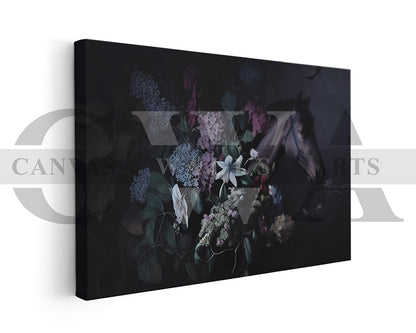 Horse with Flowers Canvas Wall Art Elegant Animal Poster Print for Home Decor
