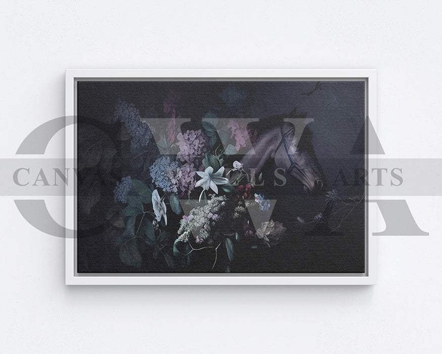 Horse with Flowers Canvas Wall Art Elegant Animal Poster Print for Home Decor