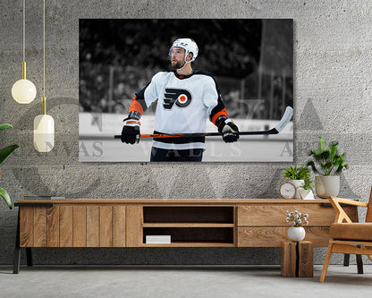 Ivan Provorov Black & White Canvas Art Ice hockey Canvas Wall Art