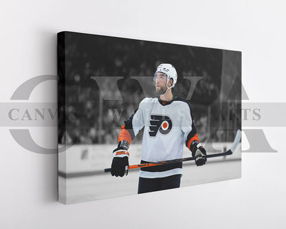Ivan Provorov Black & White Canvas Art Ice hockey Canvas Wall Art