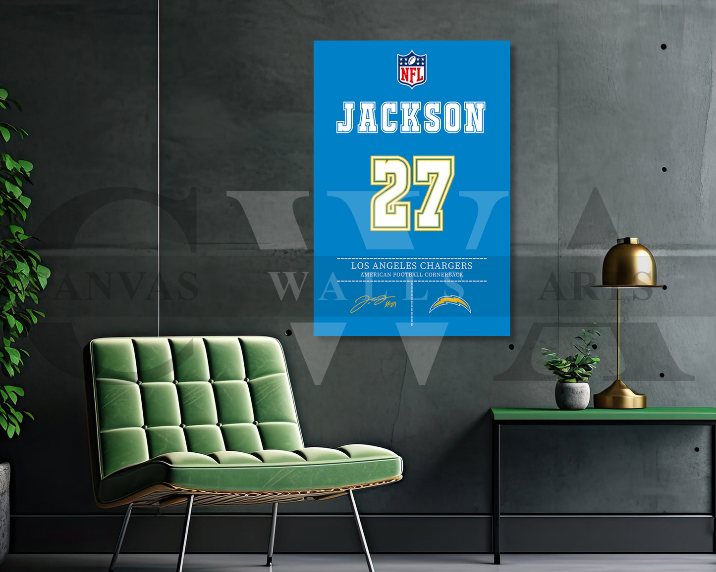 J.C. Jackson Canvas Wall Art NFL Jersey Poster Sports Canvas Wall Art