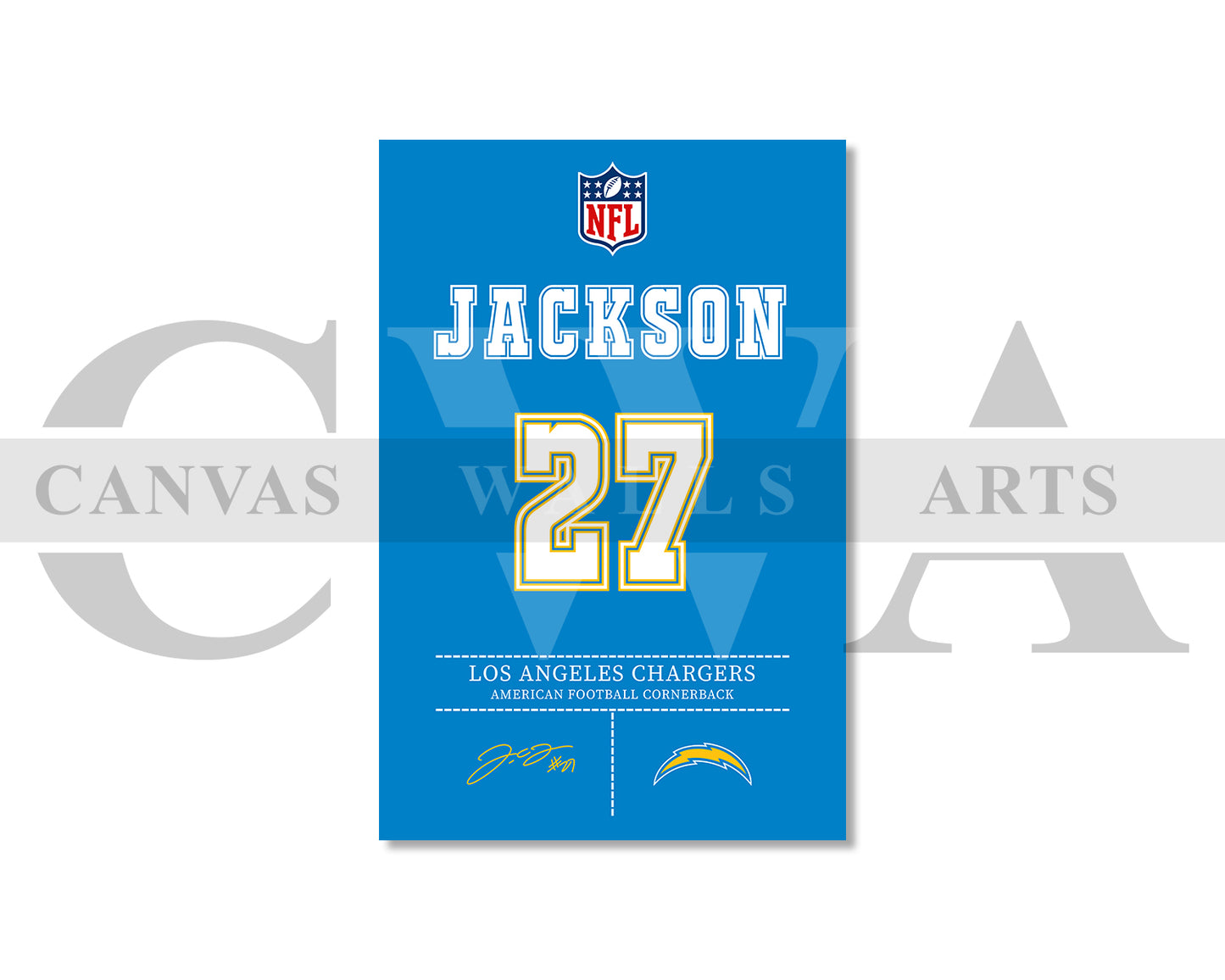 J.C. Jackson Canvas Wall Art NFL Jersey Poster Sports Canvas Wall Art