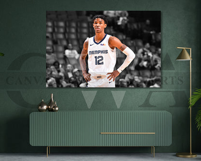 Ja Morant Black & White Canvas Art Basketball Canvas Wall Art