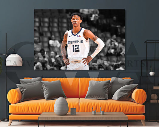 Ja Morant Black & White Canvas Art Basketball Canvas Wall Art