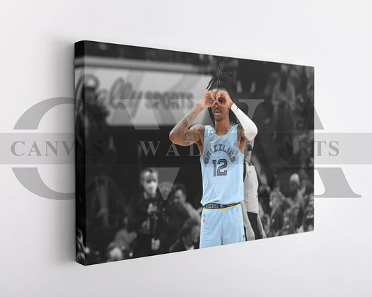 Ja Morant Black & White Canvas Art Basketball Canvas Wall Art