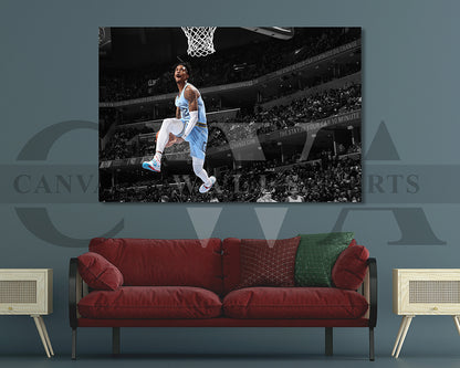 Ja Morant Black & White Canvas Art Basketball Canvas Wall Art
