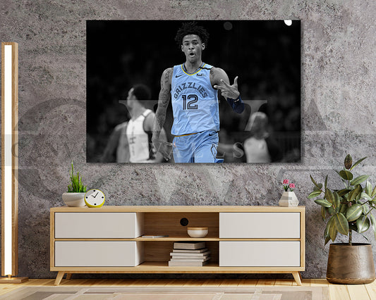 Ja Morant Black & White Canvas Art Basketball Canvas Wall Art