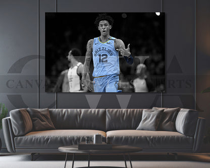 Ja Morant Black & White Canvas Art Basketball Canvas Wall Art