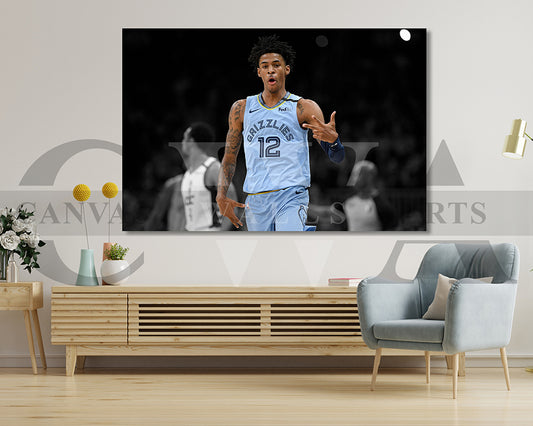 Ja Morant Black & White Canvas Art Basketball Canvas Wall Art