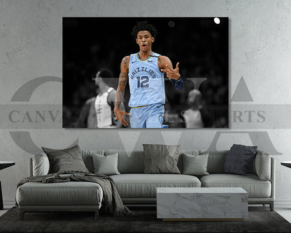 Ja Morant Black & White Canvas Art Basketball Canvas Wall Art