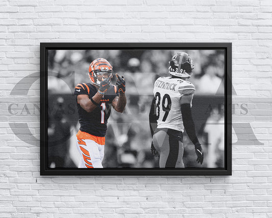 Ja'Marr Chase Black & White Canvas Art American Football Canvas Wall Art