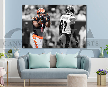 Ja'Marr Chase Black & White Canvas Art American Football Canvas Wall Art