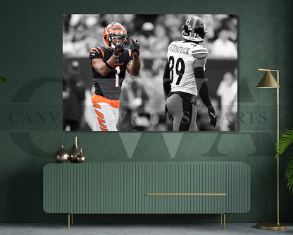 Ja'Marr Chase Black & White Canvas Art American Football Canvas Wall Art