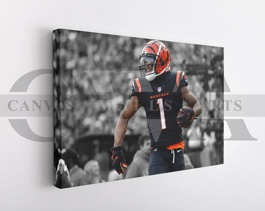 Ja'Marr Chase Black & White Canvas Art American Football Canvas Wall Art