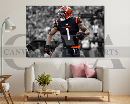 Ja'Marr Chase Black & White Canvas Art American Football Canvas Wall Art