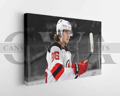 Jack Hughes Black & White Canvas Art Ice hockey Canvas Wall Art