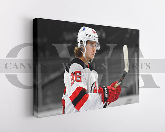 Jack Hughes Black & White Canvas Art Ice hockey Canvas Wall Art
