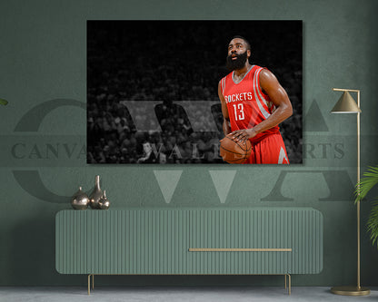 James Harden Black & White Canvas Art Basketball Canvas Wall Art