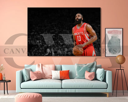 James Harden Black & White Canvas Art Basketball Canvas Wall Art