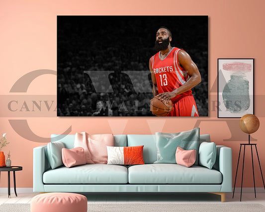 James Harden Black & White Canvas Art Basketball Canvas Wall Art