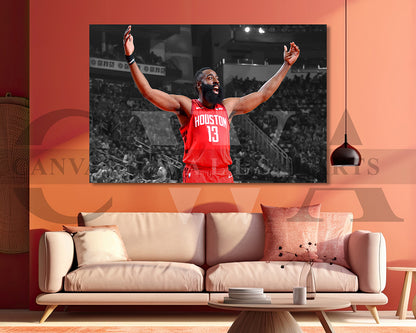 James Harden Black & White Canvas Art Basketball Canvas Wall Art