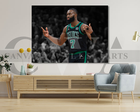 Jaylen Brown Black & White Canvas Art Basketball Canvas Wall Art
