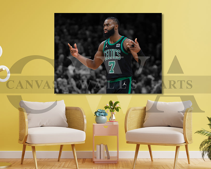Jaylen Brown Black & White Canvas Art Basketball Canvas Wall Art