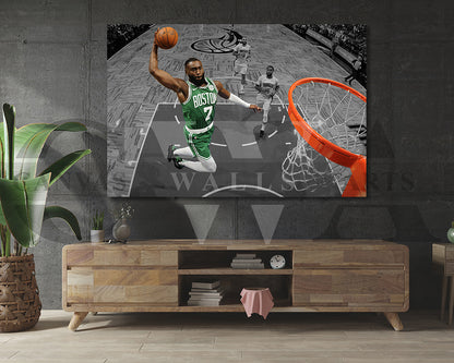 Jaylen Brown Black & White Canvas Art Basketball Canvas Wall Art