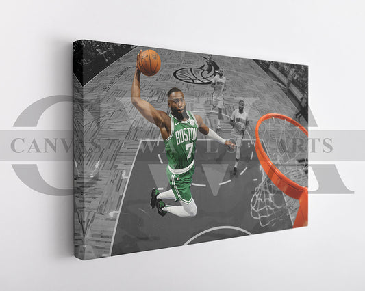 Jaylen Brown Black & White Canvas Art Basketball Canvas Wall Art