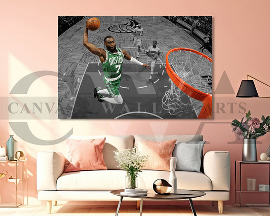 Jaylen Brown Black & White Canvas Art Basketball Canvas Wall Art