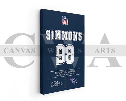 Jeffery Simmons Canvas Wall Art NFL Jersey Poster Sports Canvas Frame Ready To Hang