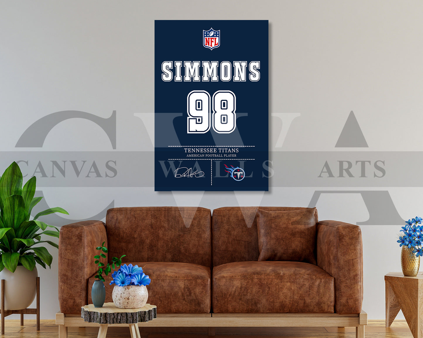 Jeffery Simmons Canvas Wall Art NFL Jersey Poster Sports Canvas Frame Ready To Hang