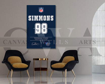 Jeffery Simmons Canvas Wall Art NFL Jersey Poster Sports Canvas Frame Ready To Hang