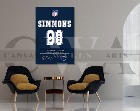 Jeffery Simmons Canvas Wall Art NFL Jersey Poster Sports Canvas Frame Ready To Hang