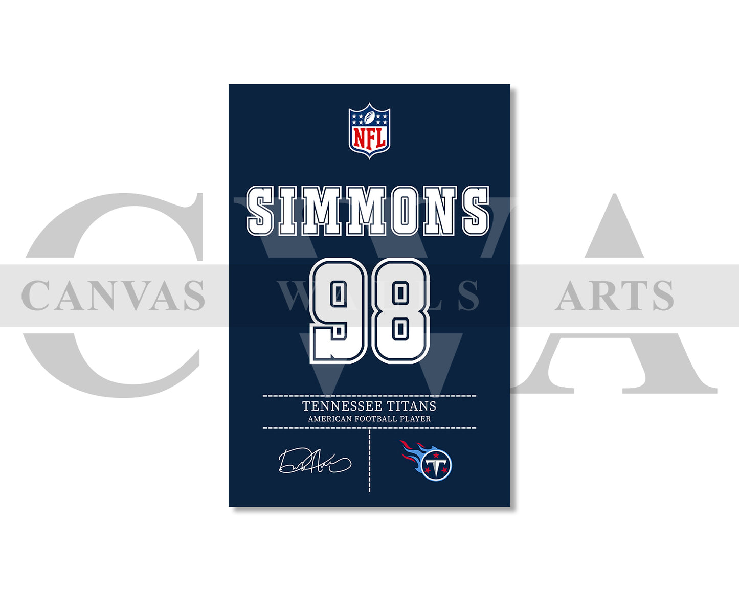 Jeffery Simmons Canvas Wall Art NFL Jersey Poster Sports Canvas Frame Ready To Hang