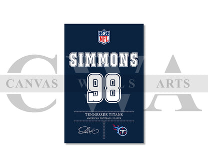 Jeffery Simmons Canvas Wall Art NFL Jersey Poster Sports Canvas Frame Ready To Hang