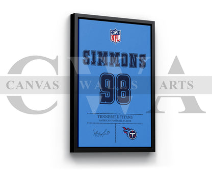 Jeffery Simmons Canvas Wall Art NFL Jersey Poster American Football Sports Canvas Wall Art