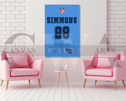 Jeffery Simmons Canvas Wall Art NFL Jersey Poster American Football Sports Canvas Wall Art