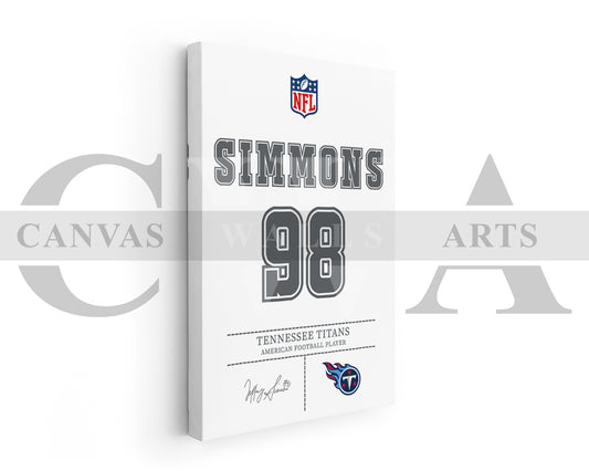 Jeffery Simmons Canvas Wall Art NFL Jersey Poster Sports Canvas Print