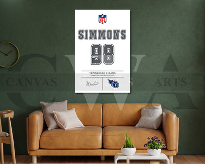 Jeffery Simmons Canvas Wall Art NFL Jersey Poster Sports Canvas Print